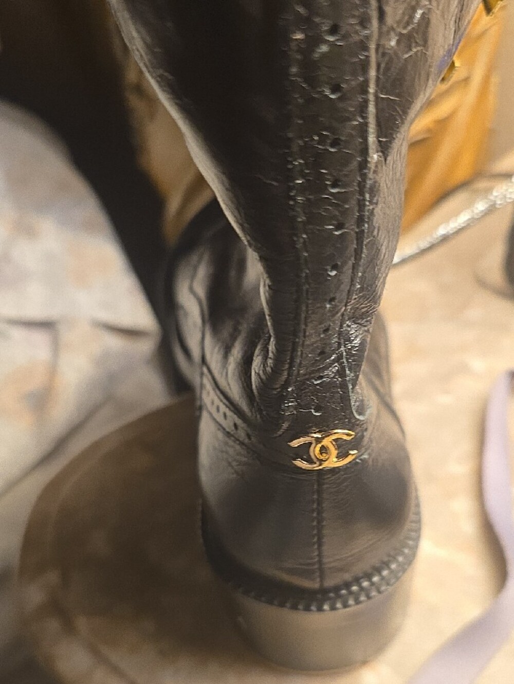 Chanel Black Combat Boots with Gold Square Studs - Picture 7 of 10